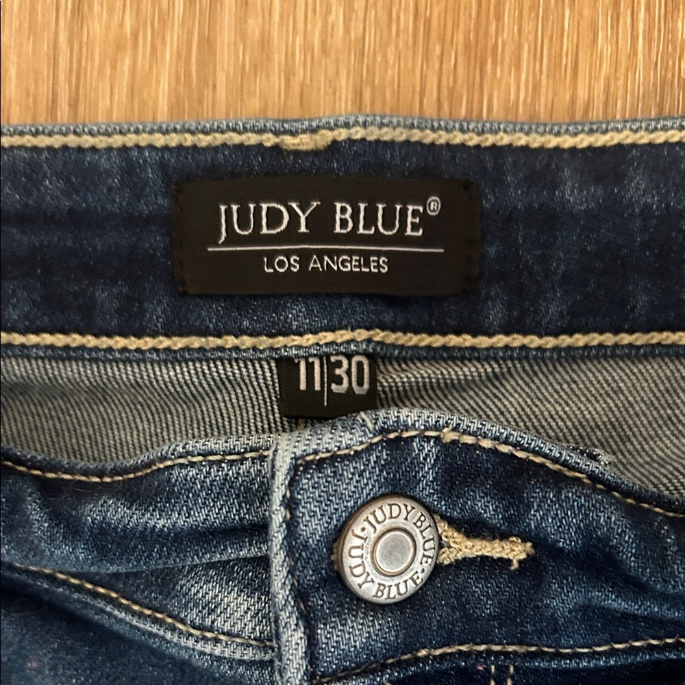 Judy Blue Dark Wash Distressed Straight Leg Jeans - Picture 2 of 6